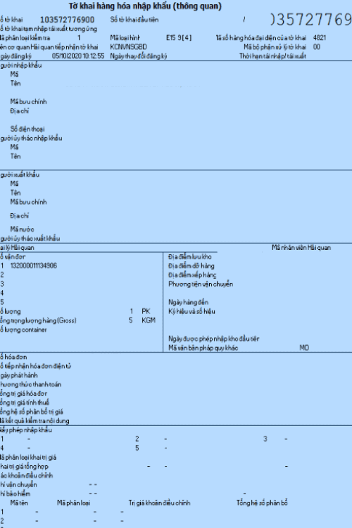 tờ khai nhập khẩu tại chỗ